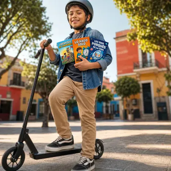 Leonardo, de Ciudad de México, México, con sus libros antes de salir a andar
