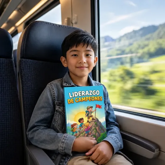 Ezequiel, de Vancouver, Canadá, en el tren con Liderazgo de Mini Campeones
